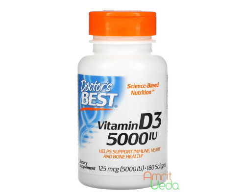 Вітамін Д3 125 мкг - 5000 МО Доктор'с Бест (Vitamin D3 125 mcg -5000 IU Doctor's Best), 180 капсул